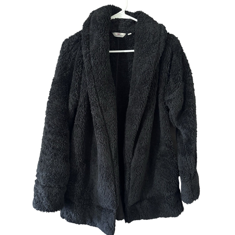 Vineyard Vines Sherpa Fleece Cardigan Women Medium Black Cozy